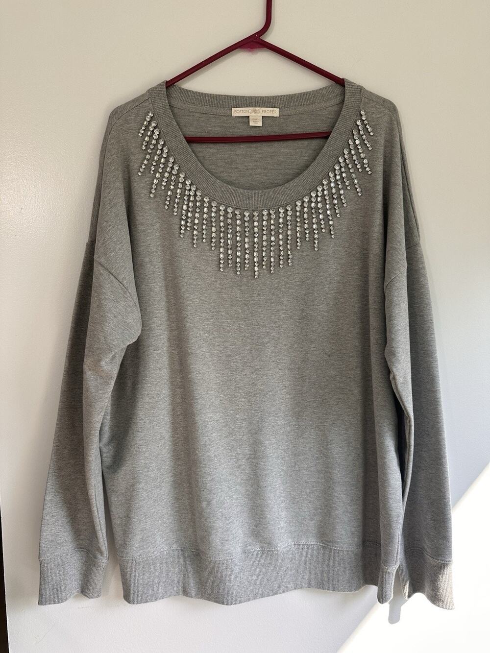 Boston Proper Size Large Rhinestone Embellished Knit Top Crew Sweatshirt